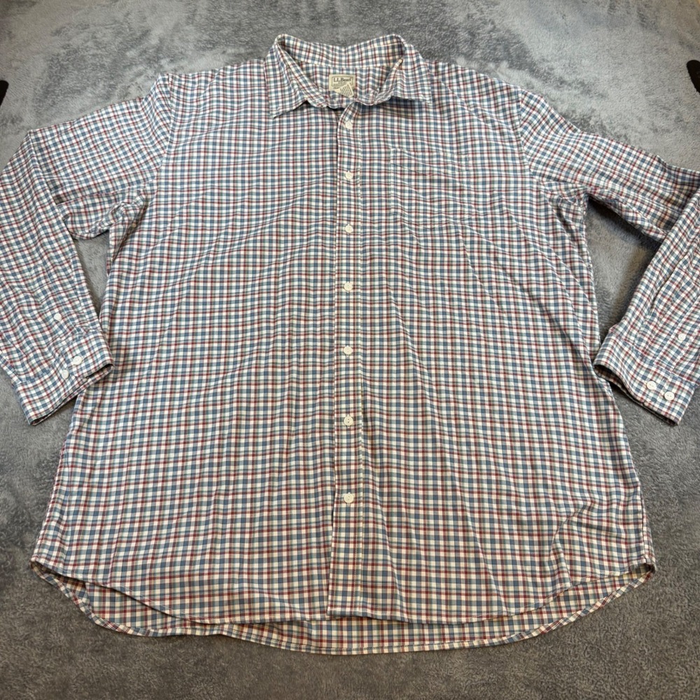 LL Bean Traditional‎ Fit Plaid Button Down Shirt Mens XXL Tall Cotton Blue Red